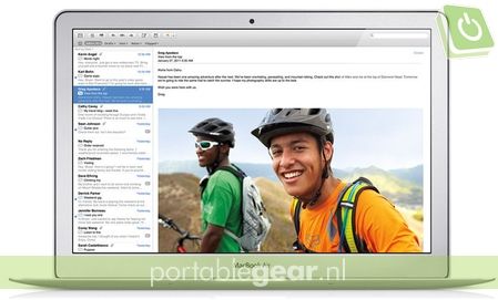 Mail 5 in MacOS X Lion in schermvullende weergave, iPad-stijl