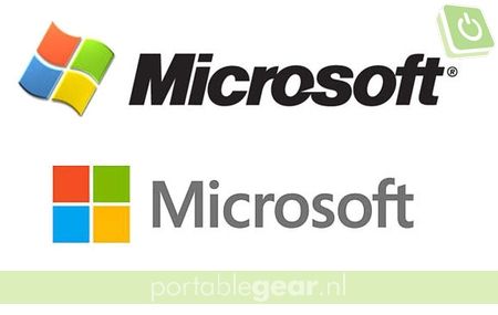 Oud Microsoft logo (boven) vs. nieuw Microsoft logo (beneden)