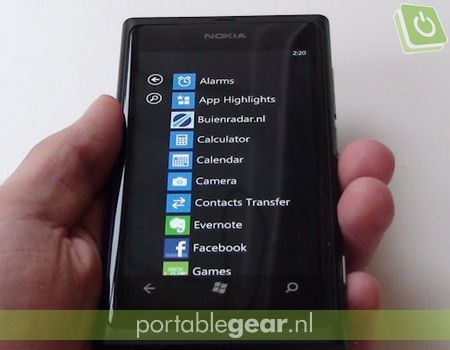 Nokia Lumia 800: snelle app-lijst
