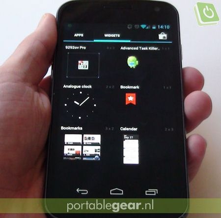 Samsung Galaxy Nexus: widget-menu