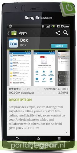Sony Ericsson Xperia arc S: Box-cloudservice
