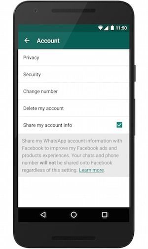WhatsApp - Koppeling Facebook uitschakelen